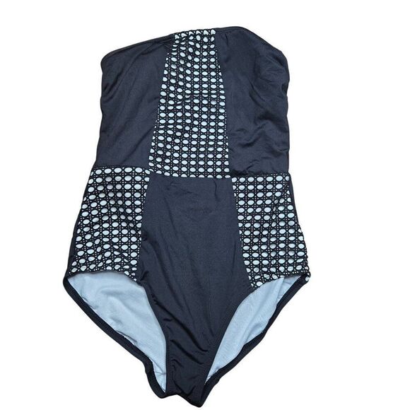 Cole Of California Strapless Black White One-Piece Swimsuit Geometric Pattern 6 - Picture 1 of 5